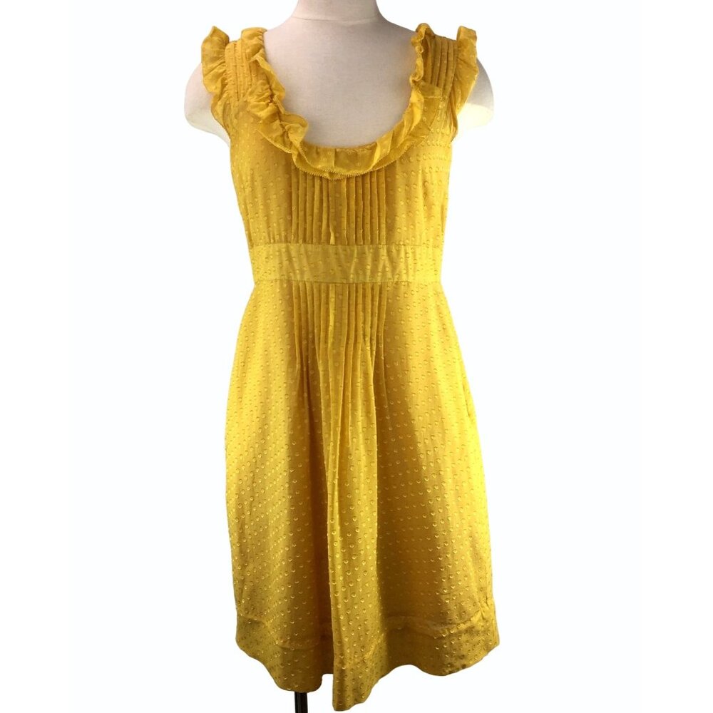 Anthropologie Moulinette Soeurs Behind the Clouds Yellow Swiss Dot Dress Size 4